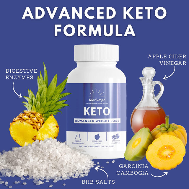 Nutriumph Keto BHB Exogenous Ketones | Keto Diet Pills | Advanced Ketone Supplement for Women & Men | BHB Salts, Apple Cider Vinegar, Garcinia Cambogia & Digestive Enzymes - 30 Day Supply