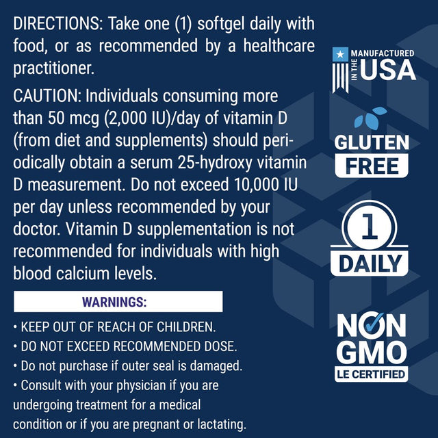 Life Extension Vitamin D3 125 Mcg (5000 IU), Bone Health, Brain Performance, Immune System Support, Gluten-Free, Non-Gmo, Once Daily, Two-Month Supply, 60 Softgels