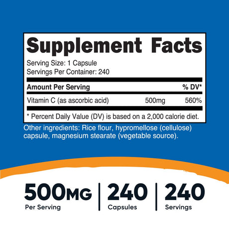 Nutricost Vitamin C 500Mg, 240 Capsules, Vegetarian, Gluten Free & Non-Gmo