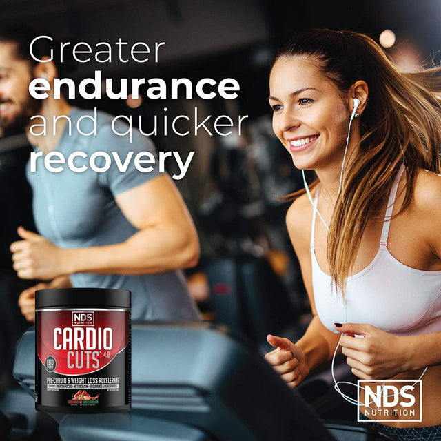 Cardio Cuts NDS Nutrition 4.0 Pre Workout Supplement - Advanced Weight Loss and Pre Cardio Formula with L-Carnitine, CLA, Mcts, L-Glutamine, and Safflower Oil - Strawberry Watermelon (40 Servings)