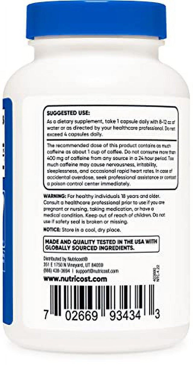 Nutricost Caffeine Pills 100Mg per Serving, 250 Capsules