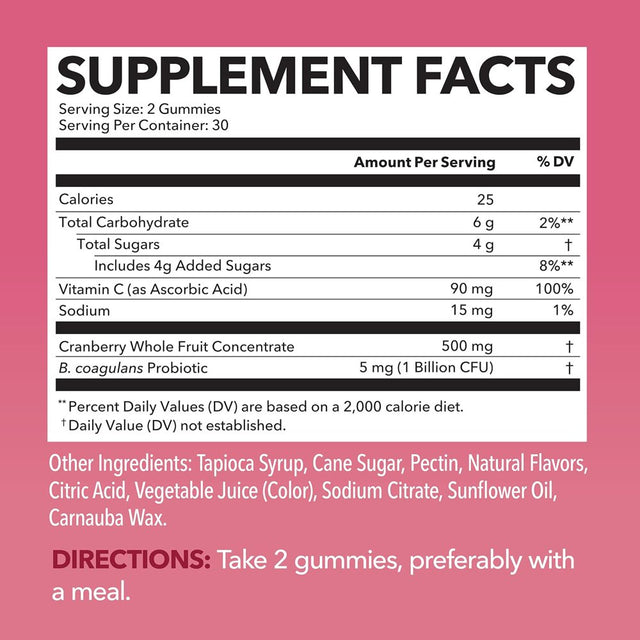 Havasu Nutrition Cranberry Probiotic Gummy for Urinary and Vaginal Health Support for Women, 60 Ct