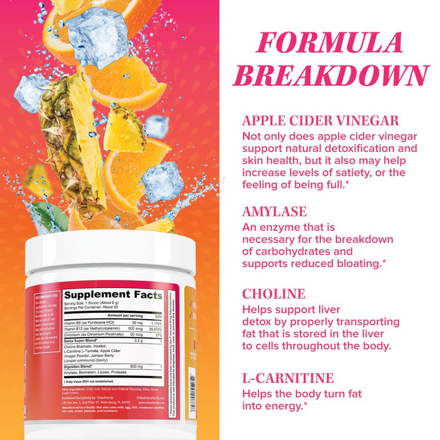 Detox Nourish Detox Cleanse Weight Loss Powder: Natural Digestive Enzyme Supplement with Apple Cider Vinegar to Support Healthy Weight Loss for Women and Men and Bloating Relief, Orange Pineapple, 50