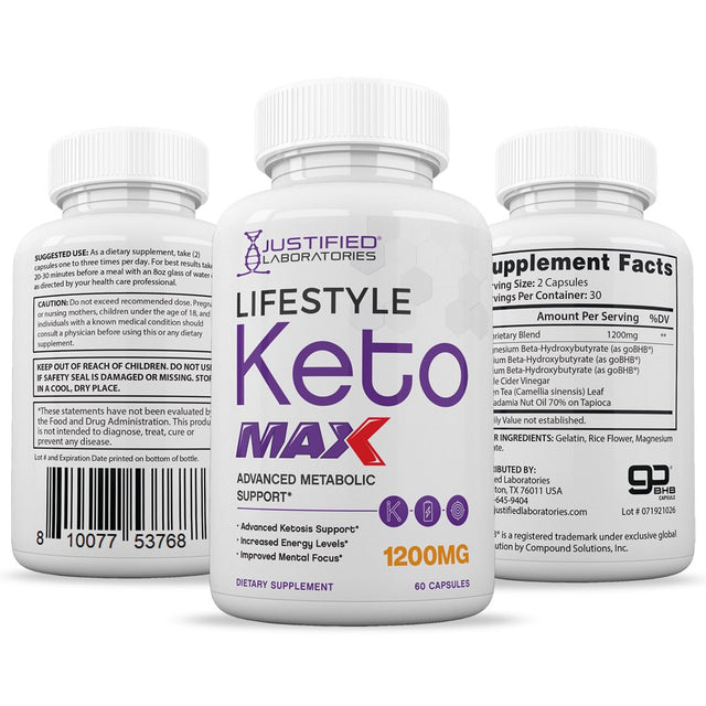 Lifestyle Keto Max 1200MG Pills Includes Apple Cider Vinegar Gobhb Strong Exogenous Ketones Advanced Ketogenic Supplement Ketosis Support for Men Women 60 Capsules