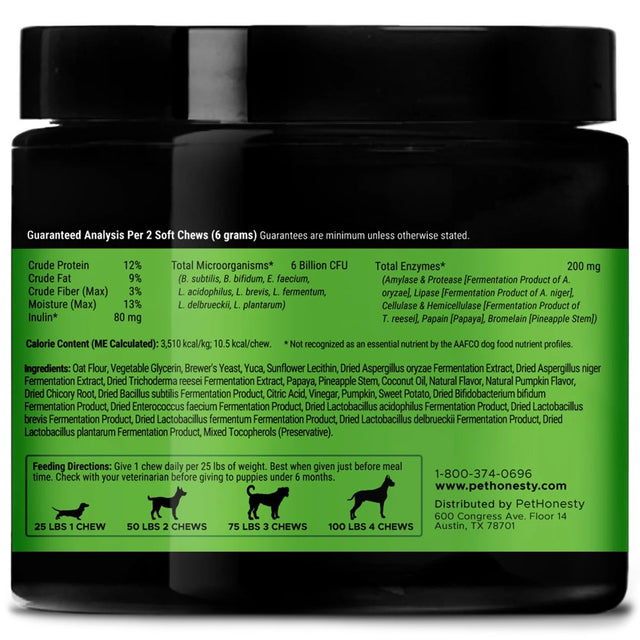 Pet Honesty Dog Digestive Probiotic Gut Health Soft Chews, Pumpkin, 90 Ct