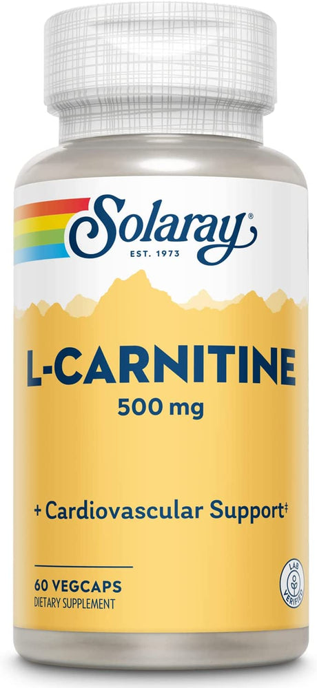 SOLARAY L-Carnitine 500 Mg, Healthy Cardiovascular Support, Free Form Amino Acid, Lab Verified, GMP Facility, 60-Day Money-Back Guarantee, 60 Servings, 60 Vegcaps
