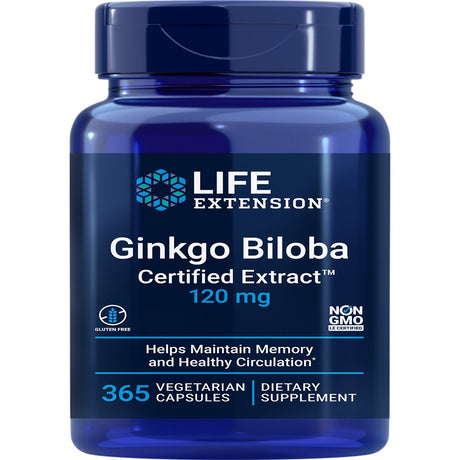 Life Extension Ginkgo Biloba Certified Extract™, 120 Mg - Helps Promote Healthy Memory & Cognitive Function - Gluten-Free, Non-Gmo - 365 Vegetarian Capsules