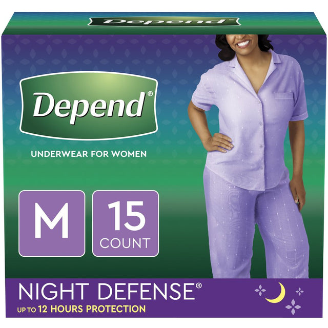 Depend Night Defense Incontinence Underwear for Women, Overnight, Medium, Light Pink, 15 Count -2 Pack