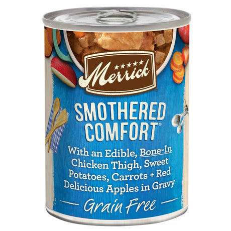 (12 Pack) Merrick Grain Free Wet Dog Food, Premium and Wholesome Gluten Free Canned Adult Dog Food, Smothered Comfort, 12.7 Oz. Cans