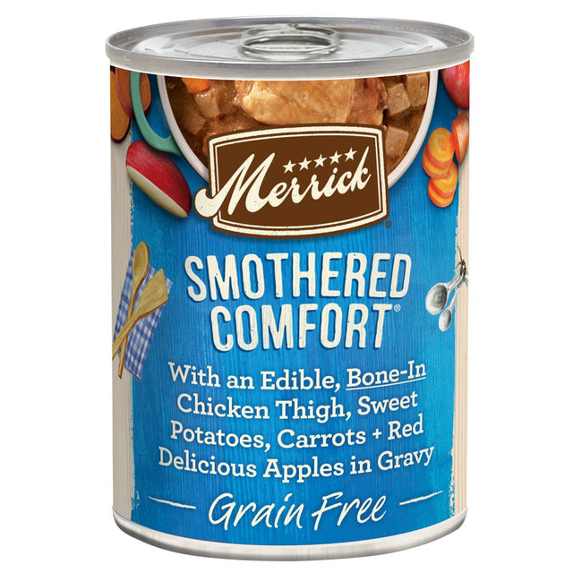 (12 Pack) Merrick Grain Free Wet Dog Food, Premium and Wholesome Gluten Free Canned Adult Dog Food, Smothered Comfort, 12.7 Oz. Cans