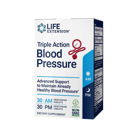 Life Extension Triple Action Healthy Blood Pressure Support Supplement, AM & PM - 60 Vegetarian Tablets