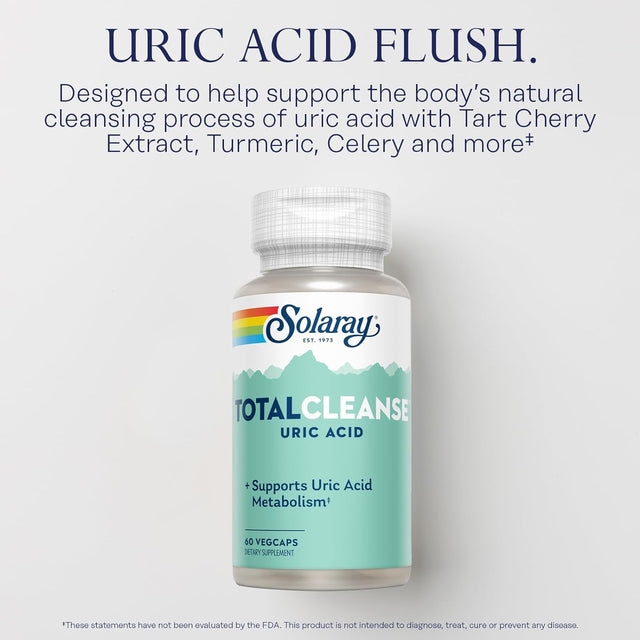 Solaray Total Cleanse Uric Acid - Joint Health Supplement - Powerful Joint Support and Uric Acid Cleanse with Tart Cherry Extract, Celery Seed, Turmeric Extract - 60-Day Guarantee, 30 Serv, 60 Vegcaps