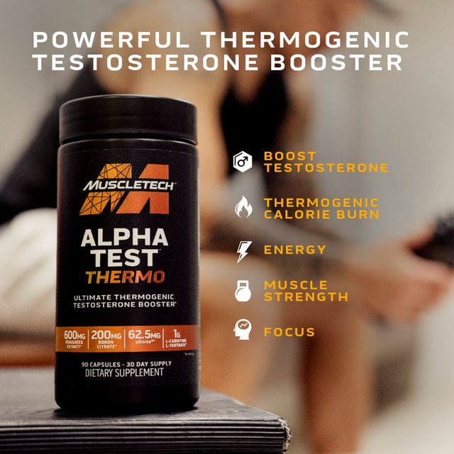 Muscletech Alpha Test Thermogenic Testosterone Booster, Performance Supplement, 90 Ct