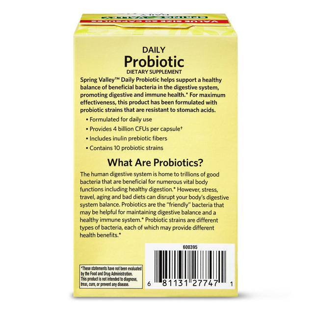 Spring Valley Daily Probiotic Vegetarian Capsules, 60 Count