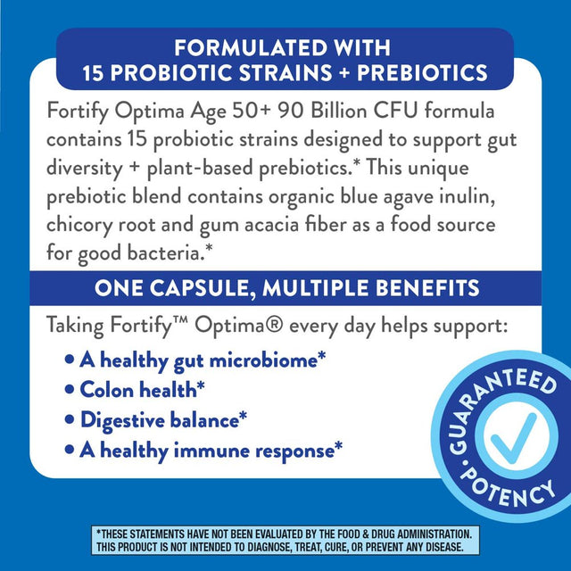 Nature’S Way Fortify Optima Age 50+ Daily Probiotic + Prebiotic, 90 Billion, 15 Strains, 30 Capsules