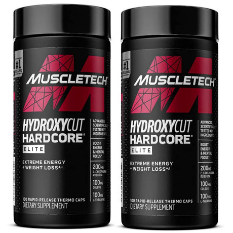 Hydroxycut Hardcore Elite - Maximum Intensity Supplement Pills - Focus + Energy Pills - 2 Packs of 100 Pills