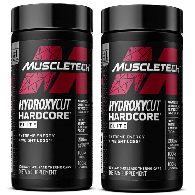 Hydroxycut Hardcore Elite - Maximum Intensity Supplement Pills - Focus + Energy Pills - 2 Packs of 100 Pills