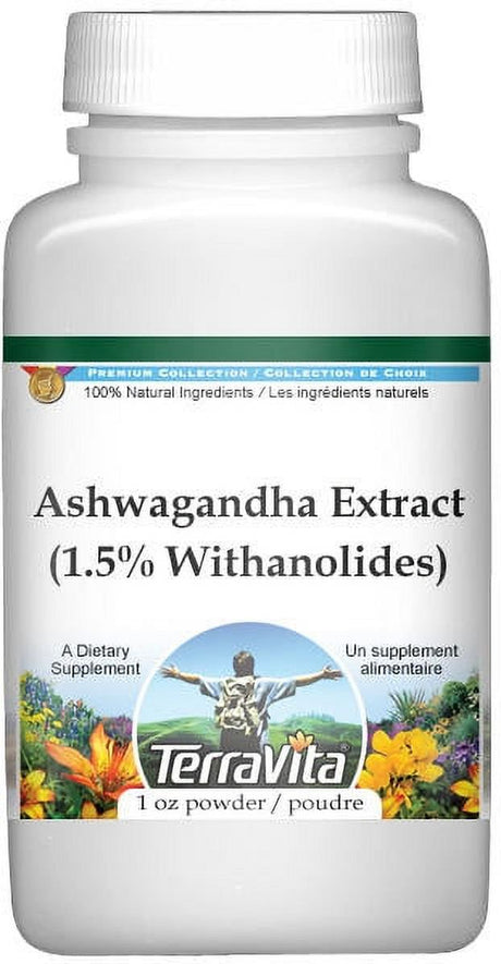 Terravita Ashwagandha (Indian Ginseng) Extract (1.5% Withanolides) Powder, (1 Oz, 1-Pack, Zin: 514065)