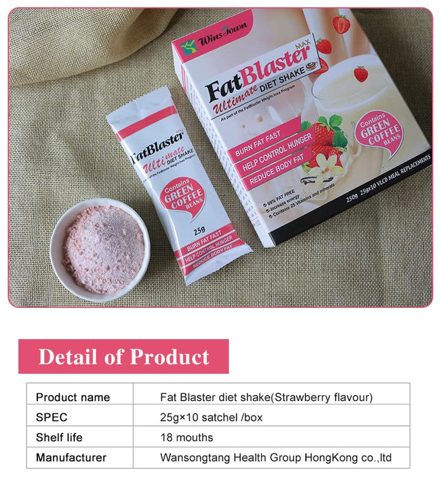 Wins Town Weight Loss Shake, Fat Blaster Diet Shake, Meal Replacement Powder for Dieters, High Protein and Increase Energy (Strawberry Flavor, 25G*10Bags)