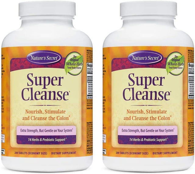 Nature'S Secret Super Cleanse Extra Strength Toxin Detox & Gentle Elimination Body Cleanse, Digestive & Colon Health Support - Stimulating Blend of 14 Herbs with Probiotics - 200 Count (Pack of 2)