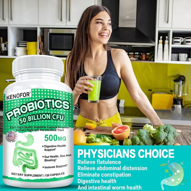 KENOFOR Probiotic 50 Billion for Women and Men with Lactobacillus Acidophilus for Digestive, Colon and Immune Support Daily Gas Relief Dairy-Free