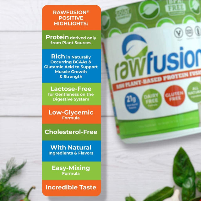 Rawfusion- Vegan Protein Powder, Vanilla Bean - 21G of Plant Based Protein, Low Net Carbs, Non Dairy, Gluten/Lactose Free, Soy Free, Kosher, Non-Gmo, 1Lb Pound