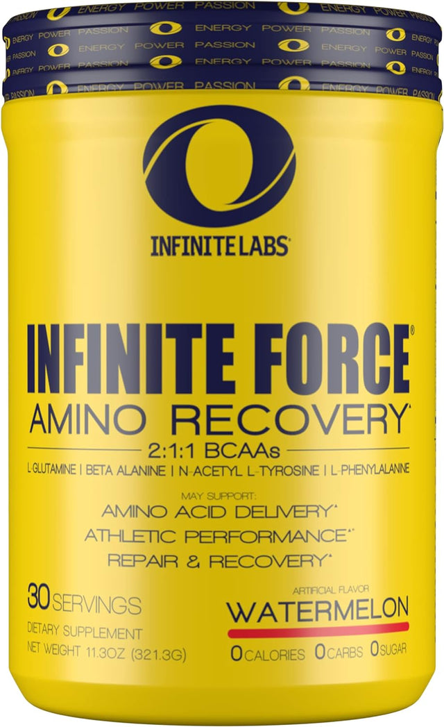 Infinite Labs Infinite Force BCAA High Performance Amino Recovery, 6Gms of BCAAS Amino Acids Supplement, Watermelon Flavor, Caffeine Free, Electrolyte Amino Acid Powder for Hydration
