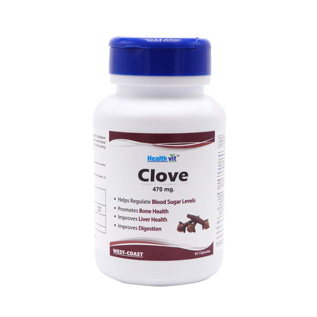 Healthvit Clove 470Mg for Better Digestion | Improves Liver Health |Helps in Increase the White Cell Count | 100% Natural and Vegan | 60 Capsules