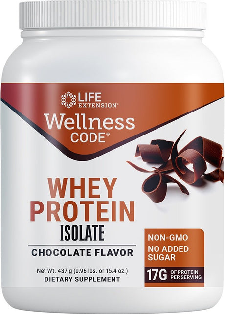 Life Extension Wellness Code Whey Protein Isolate Chocolate -- 15.4 Oz