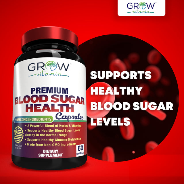 Grow Vitamin Blood Sugar Support - Cinnamon, Banaba, Bitter Melon, Guggul, Chromium Picolinate, 20 Vitamins & Herbs, (60 Count)