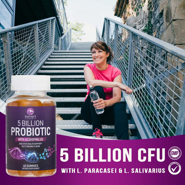 Nature’S Acidophilus Probiotics for Women & Men Gummies, 5 Billion CFU, 6 Strains, Daily Probiotic Supplement Gummy to Support Digestive Health, No Refrigeration Needed, Orange Flavor - 60 Gummies