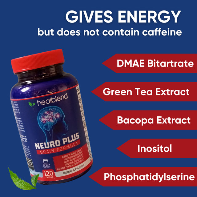 Healblend Neuro plus Brain Booster Supplements - Brain & Focus Formula, Supports Memory, Concentration & Mental Clarity for Adults - 120 Capsules