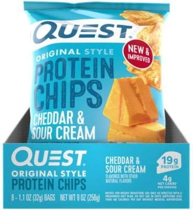 Quest Nutrition Cheddar & Sour Cream Protein Chips, Low Carb, Gluten Free, Potato Free, Baked, Pack of 8