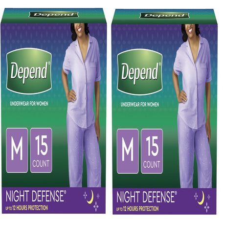 Depend Night Defense Incontinence Underwear for Women, Overnight, Medium, Light Pink, 15 Count -2 Pack
