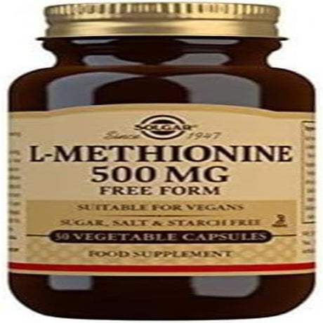 Solgar L-Methionine Vegetable Capsules, 500 Mg, 30 Count
