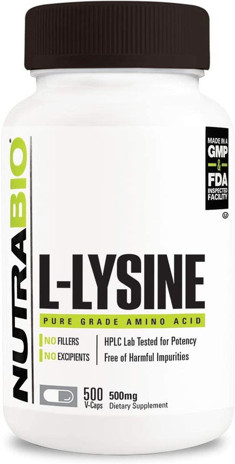 Nutrabio L-Lysine (500Mg) - Pure Grade Amino Acid - 500 Vegetable Capsules - Essential Amino Acid - Non-Gmo - Gluten Free - Vegan