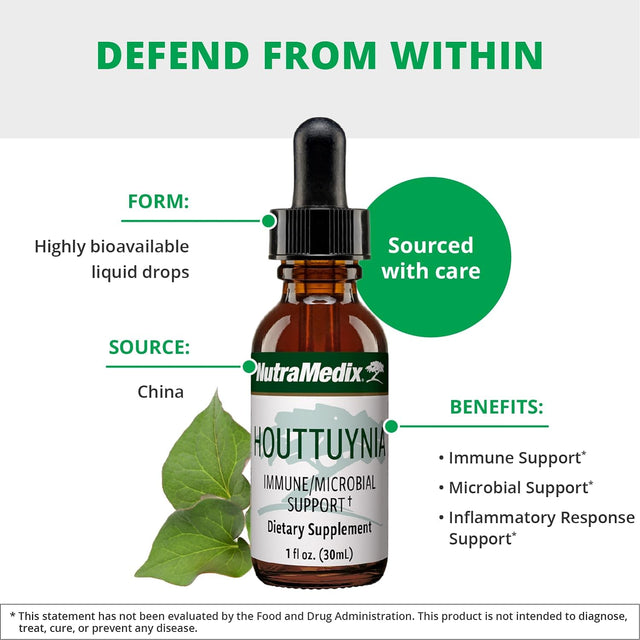 Nutramedix Houttuynia - Gastrointestinal, Immune System & Microbial Support Tincture - Helps with Digestion, GI Health & Body Detox Cleanse - Plant-Based Liquid Drops (1 Oz / 30 Ml)