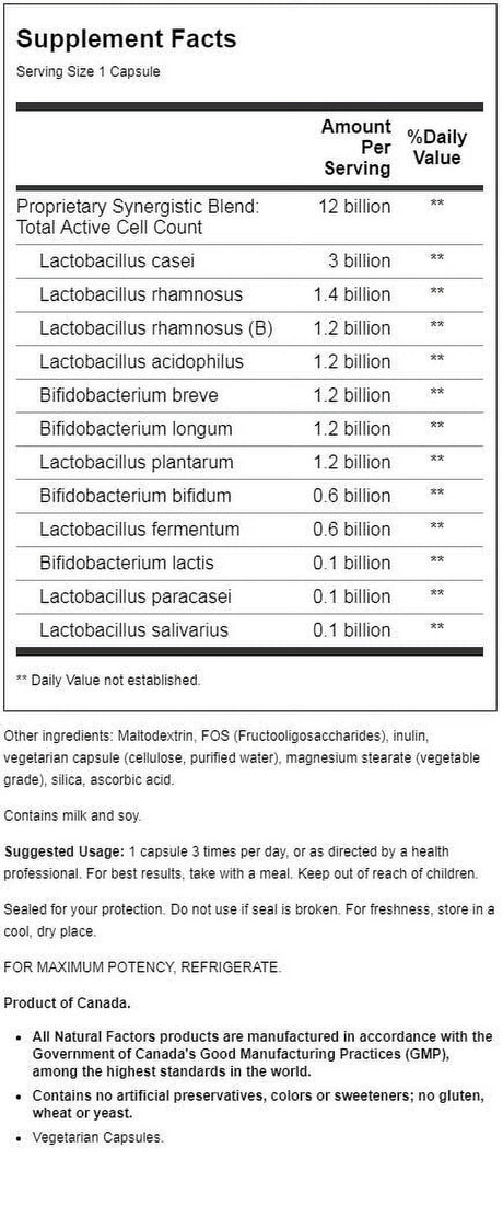 Natural Factors Ultimate Probiotic 12/12 Formula 12 Billion Cfu 120 Veg Caps