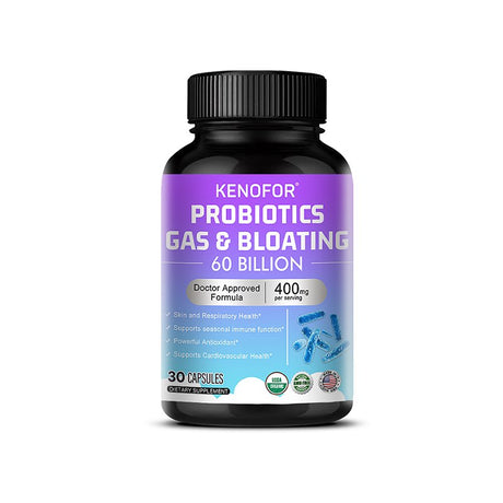 KENOFOR Probiotic Capsules with Lactobacillus Acidophilus, Powerful Antioxidants to Support Skin, Cardiovascular, Digestive, Immune and Respiratory Health