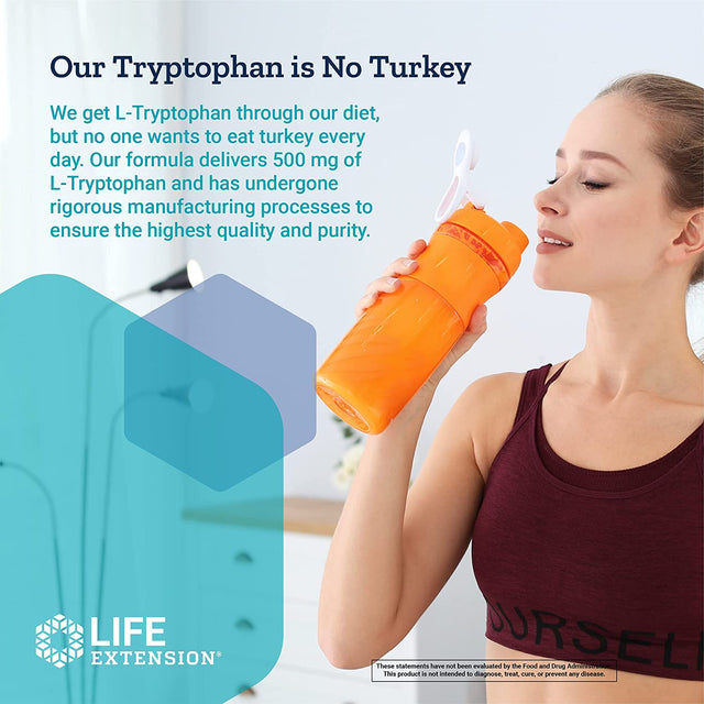 Life Extension L-Tryptophan 500 Mg – L-Tryptophan Supplement for Healthy Sleep and Stress Response Support – Gluten-Free, Non-Gmo, Vegetarian – 90 Capsules