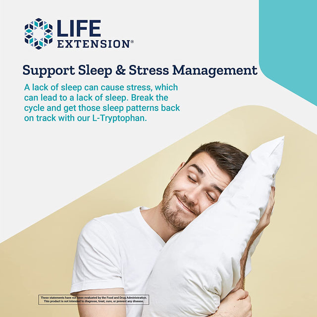 Life Extension L-Tryptophan 500 Mg – L-Tryptophan Supplement for Healthy Sleep and Stress Response Support – Gluten-Free, Non-Gmo, Vegetarian – 90 Capsules