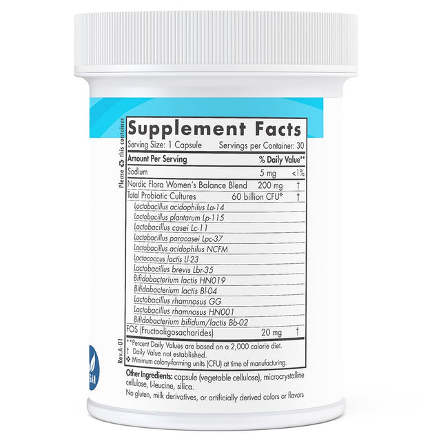 Nordic Naturals Nordic Flora Probiotic Women'S Balance, Capsules, Vegan, 30 Ct