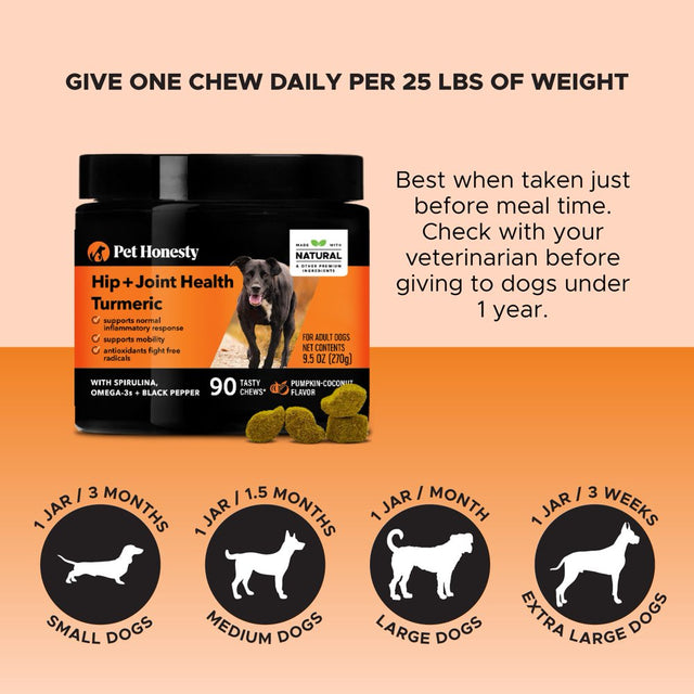 Pet Honesty Dog Hip + Joint Health Turmeric Chews, Pumpkin Coconut, 90 Ct