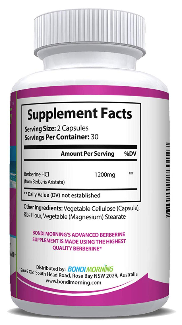 Bondi Morning Berberine HCL Supplement- High Potency 1200Mg per Serving for Blood Sugar Support - 60 Capsules