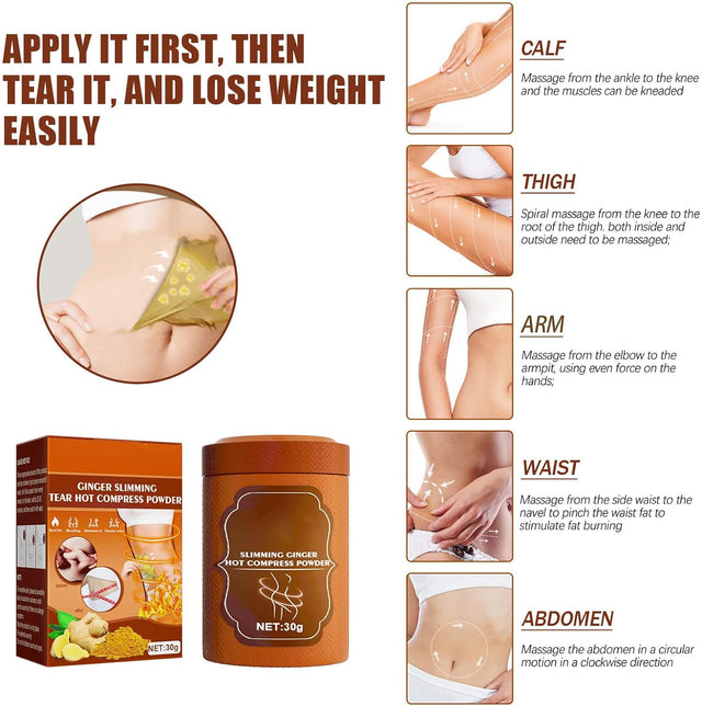Zjchao Hot Ginger Compress Powder, Tummy and Thighs Tightening Lazy Shaping Belly and Powder Body Mask, for Belly Leg 30G