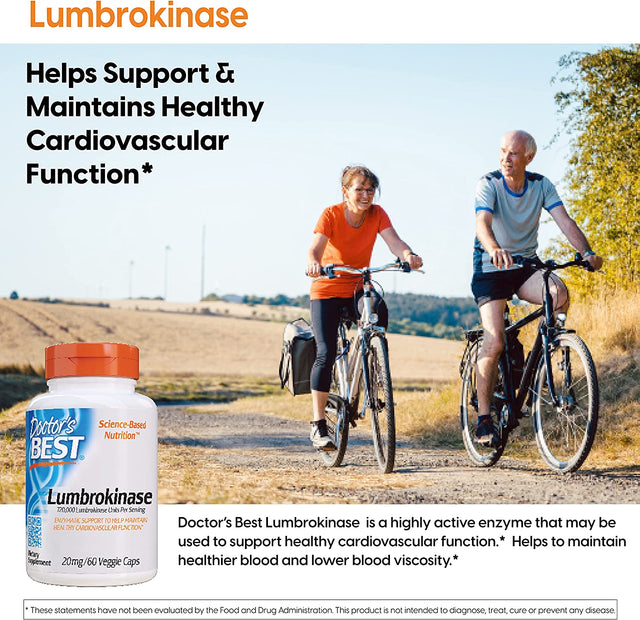 Lumbrokinase Cardiovascular Support Circulatory Health Blood Flow Enzymes, 20 Mg, 60 Count