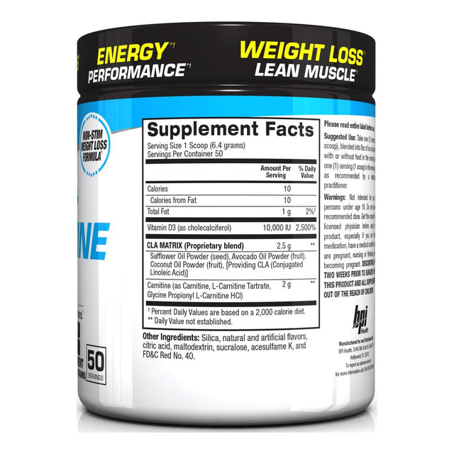 BPI Sports CLA + Carnitine – Conjugated Linoleic Acid – Weight Loss Formula – Metabolism, Performance, Lean Muscle – Caffeine Free – for Men & Women – Fruit Punch – 50 Servi