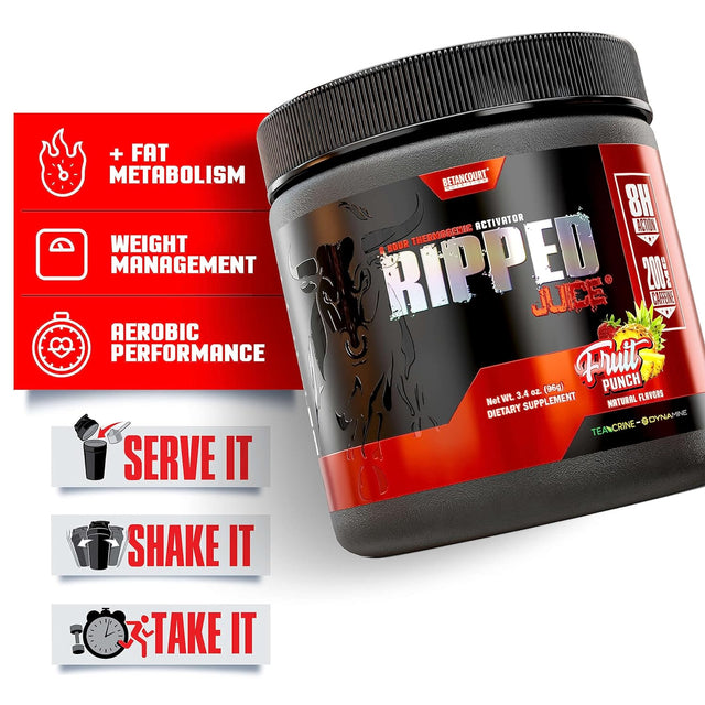 Betancourt Nutrition Ripped Juice Powder | Thermogenic Activator & Nootropic Support | Energy, Focus, Aerobic Performance | 30 Servings (Fruit Punch)