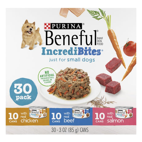 Purina Beneful Incredibites Wet Dog Food for Small Dogs High Protein Variety Pack, 3 Oz Cans (30 Pack)