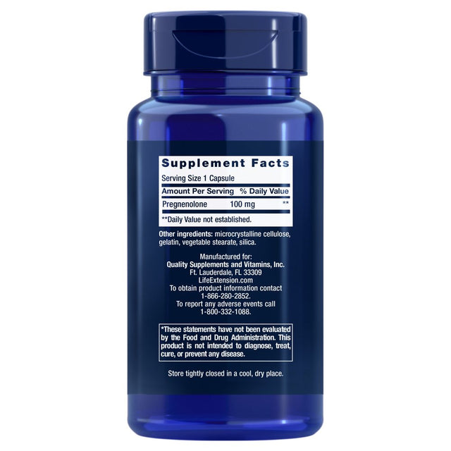 Life Extension Pregnenolone - Hormone Balance Supplement for Healthy Hormone Levels, 100 Mg - Hormone Balance, Memory, Focus, Cognitive Health - Gluten-Free, Non-Gmo, 100 Capsules